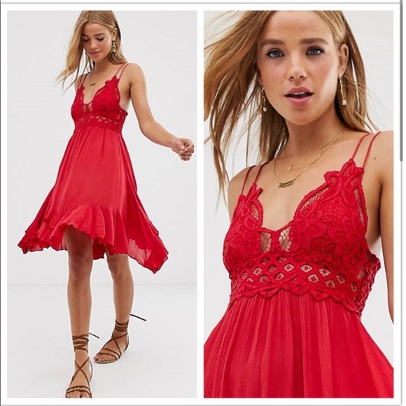 Free People Dresses & Skirts - FP Free people Adella red mini lace dress BLOGGER'S FAVE!